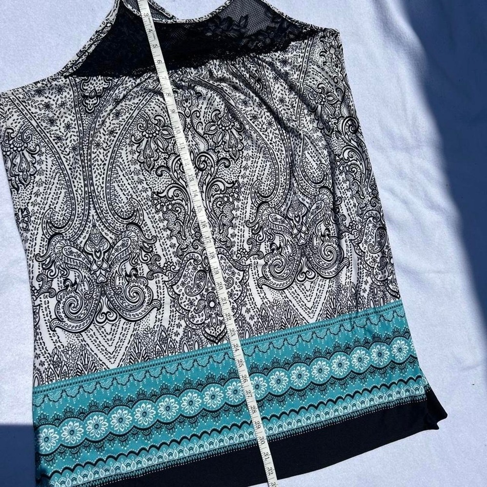 Y2k Black and white with teal geometric pattern size large Halter dress - Picture 6 of 8